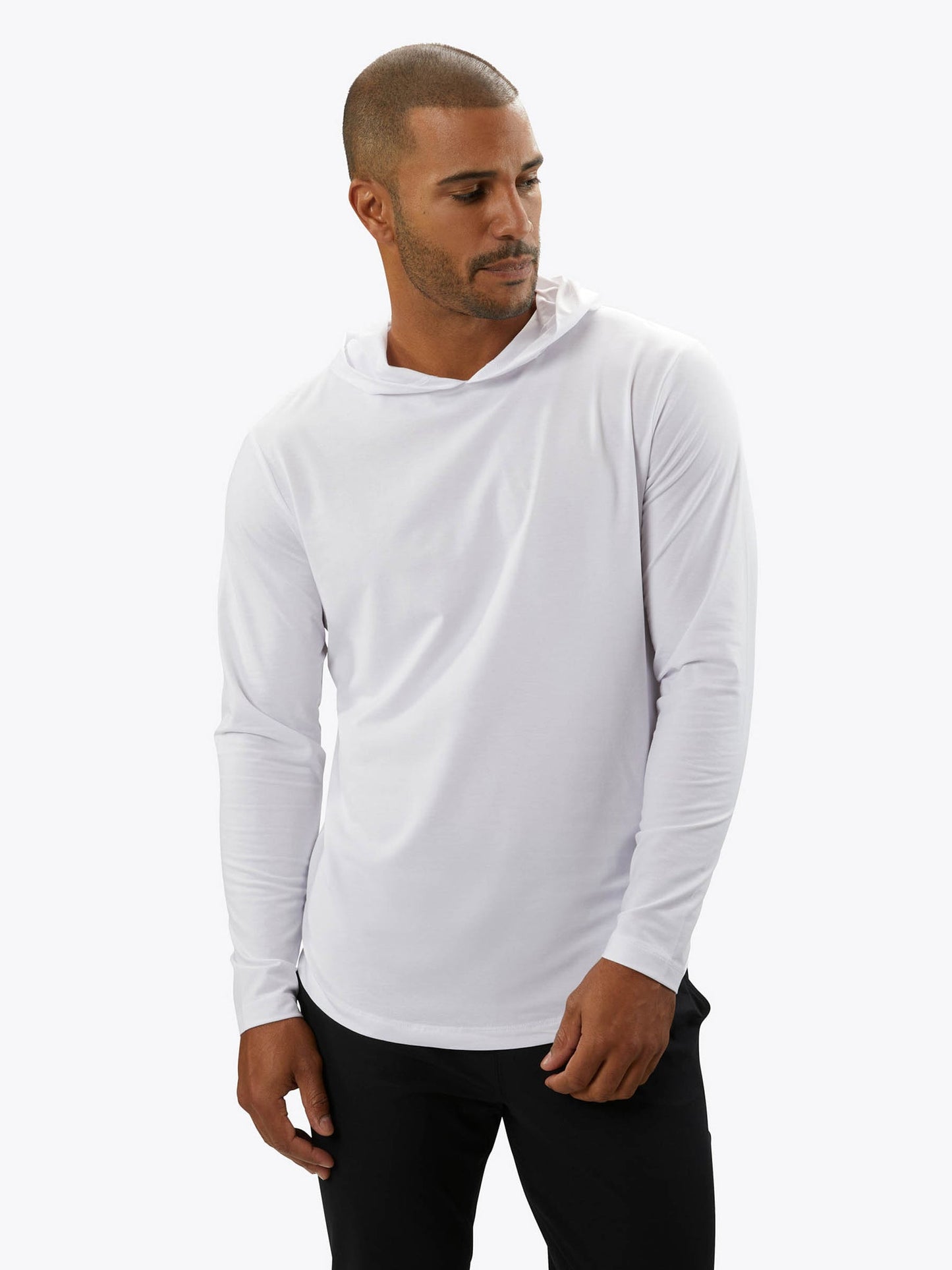 Cuts Clothing - Men - AO Long Sleeve Hooded Curve-Hem Tee