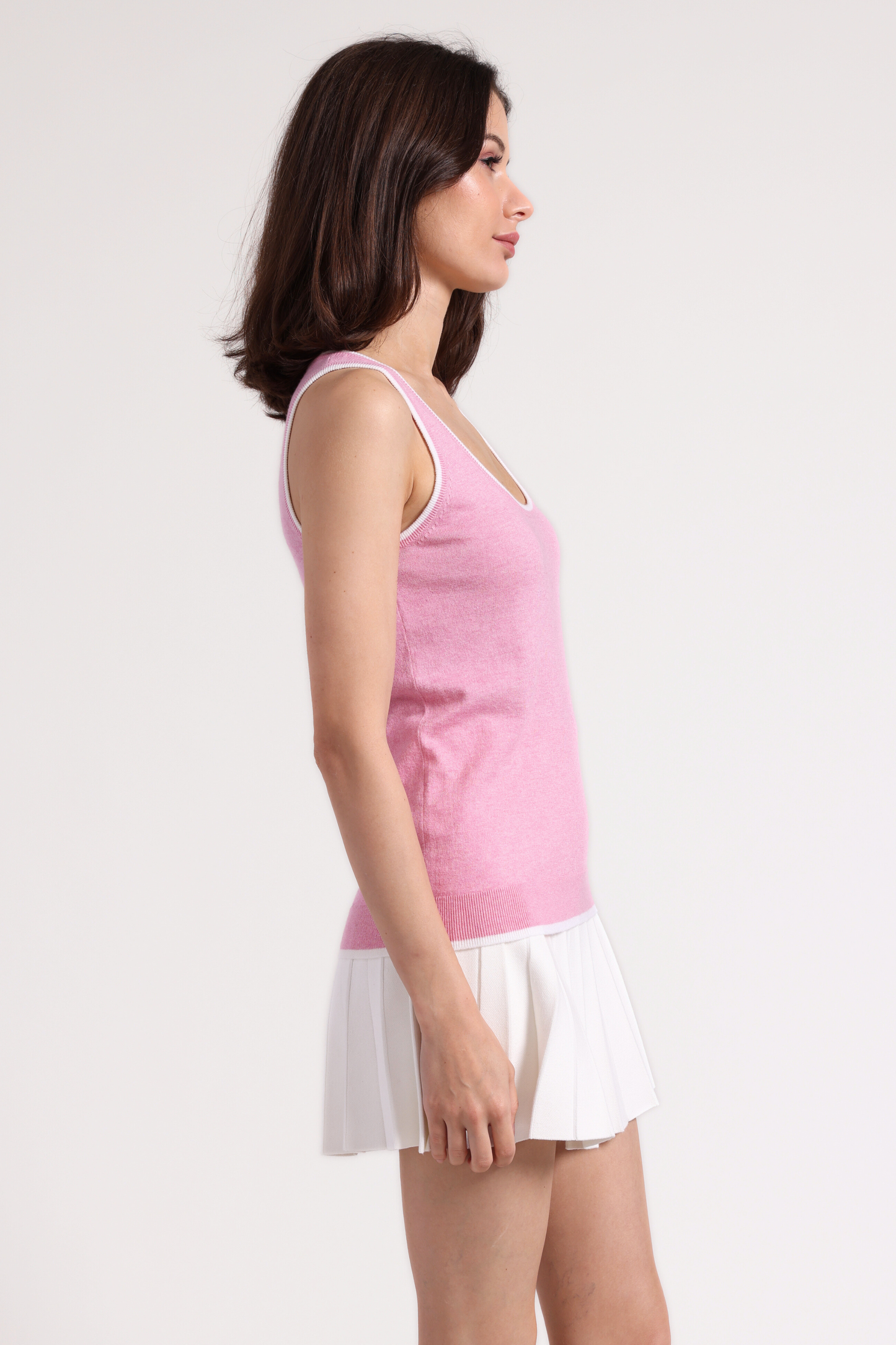 Minnie Rose - Women - Sweet Pink/White Scoop Neck Tank with Tipping