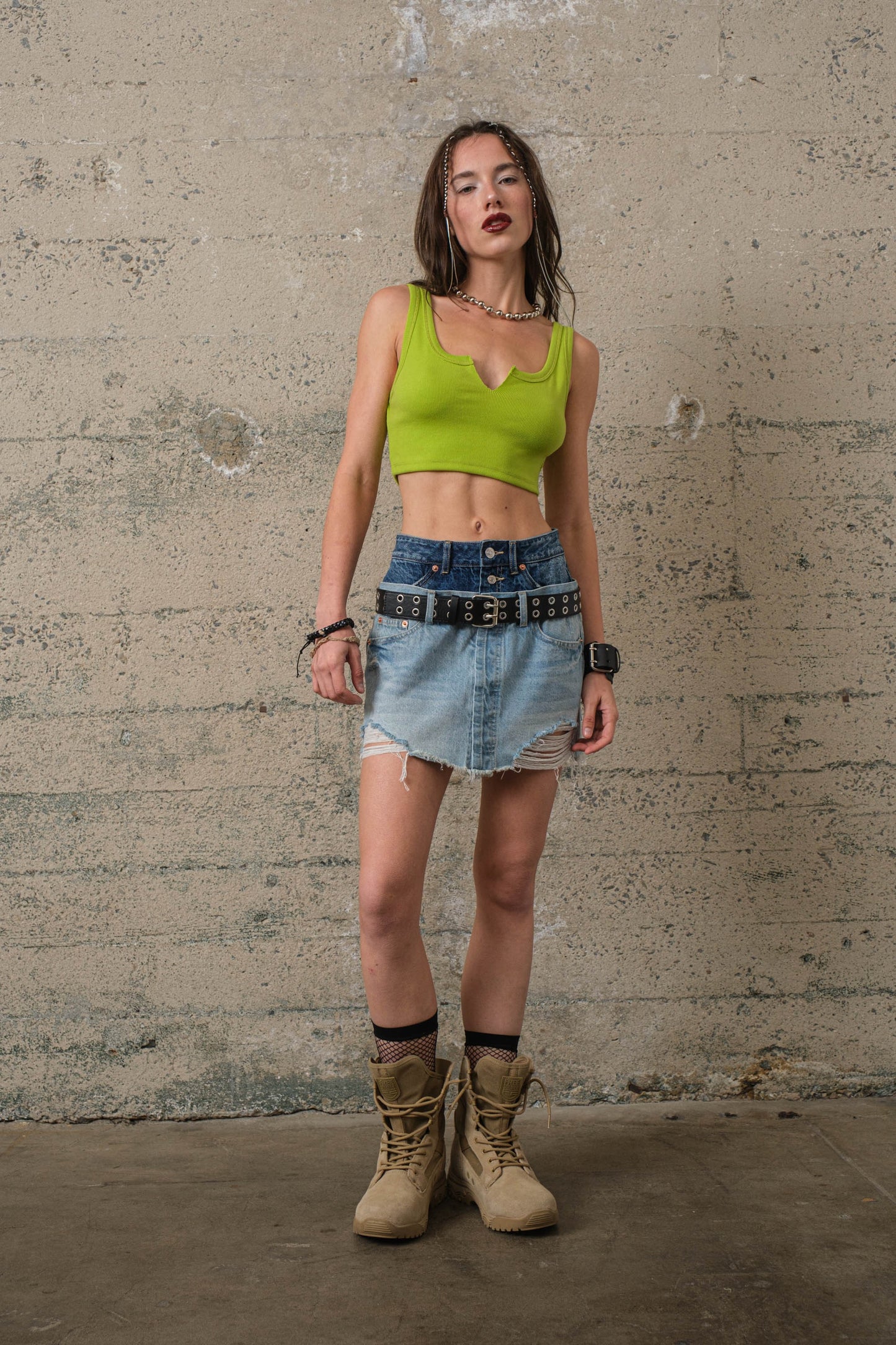 Guys N Gals - Women - Colorblock Denim Mini Skirt