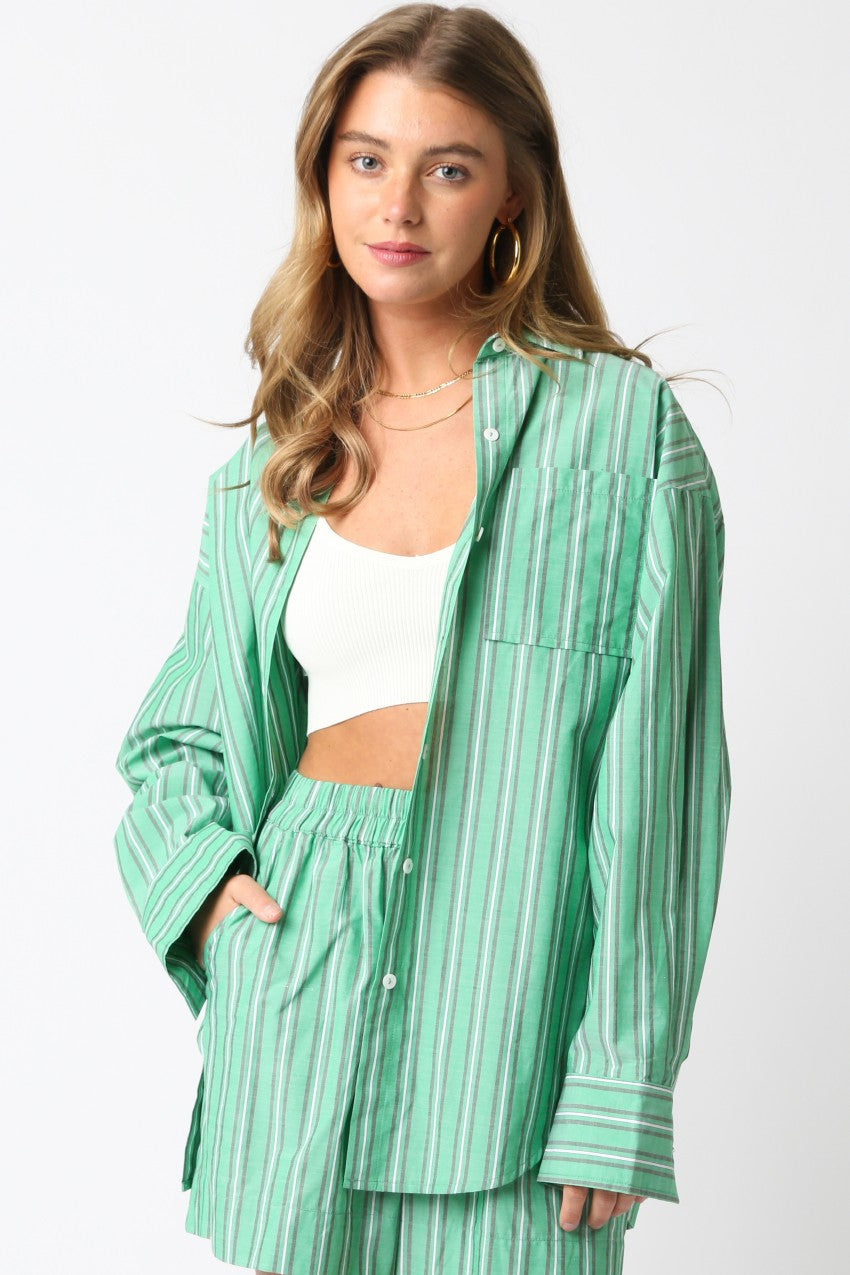 Guys N Gals - Women - Green Dahlia Stripe Shirt