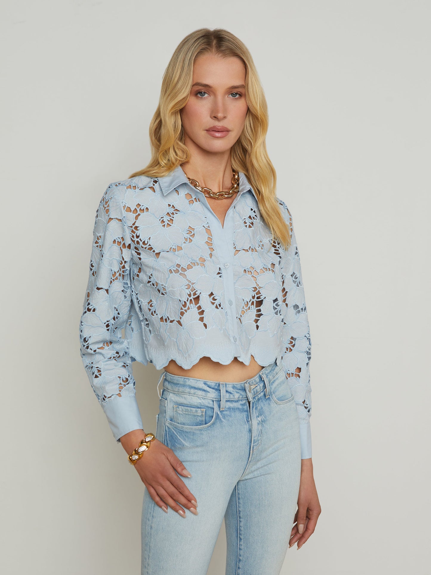 L'agence - Women - Blue Fog Seychelle Lace Cropped Blouse