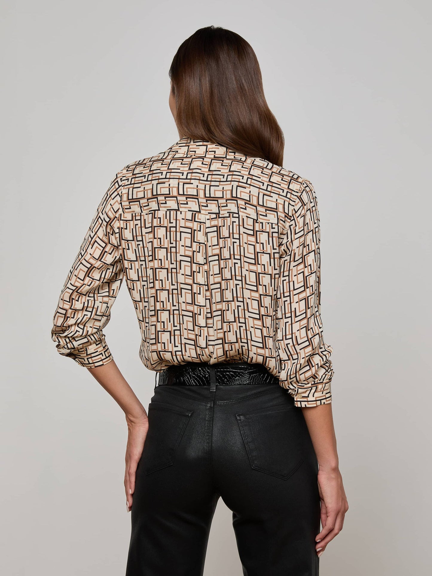 L'agence - Women - Ecru Multi Geo Print Nina Silk Blouse