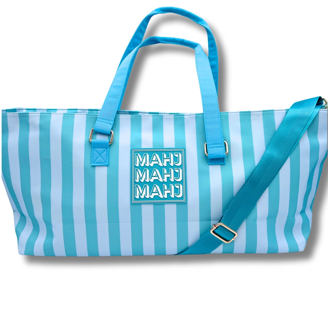 My Fair Mahjong - Green/Blue Stripe Mahjong Tote Bag