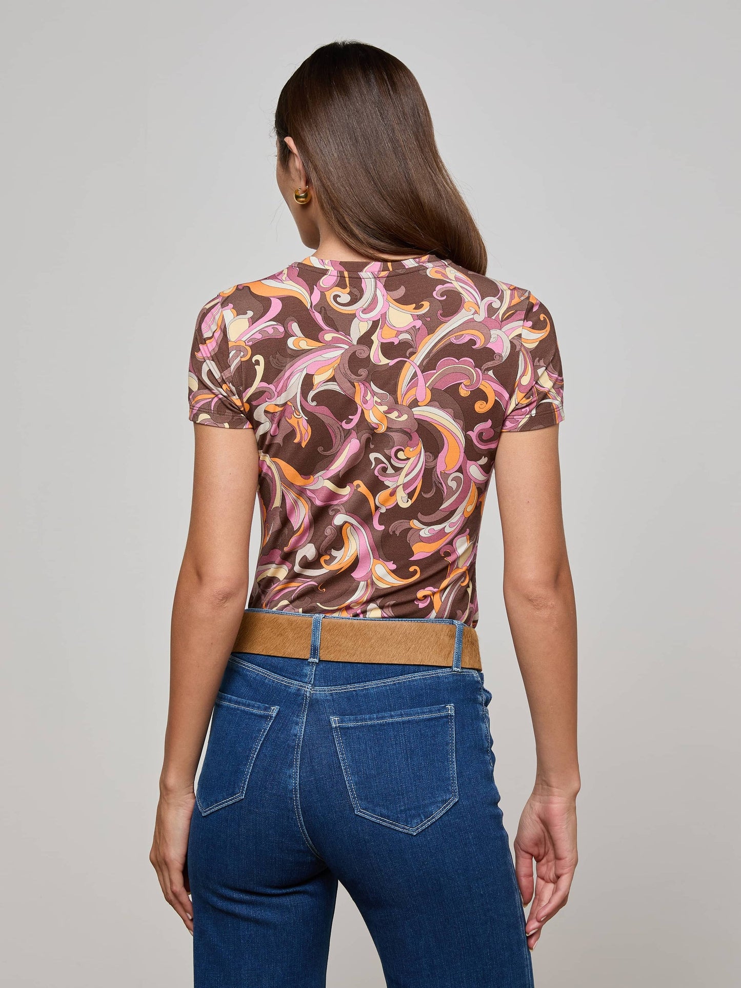 L'agence - Women - Brown/Pink Multi Abstract Paisley Ressi Fitted Tee