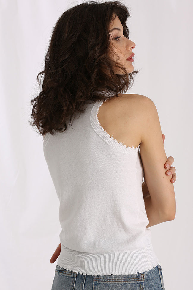 Minnie Rose - Women - White Frayed Tank