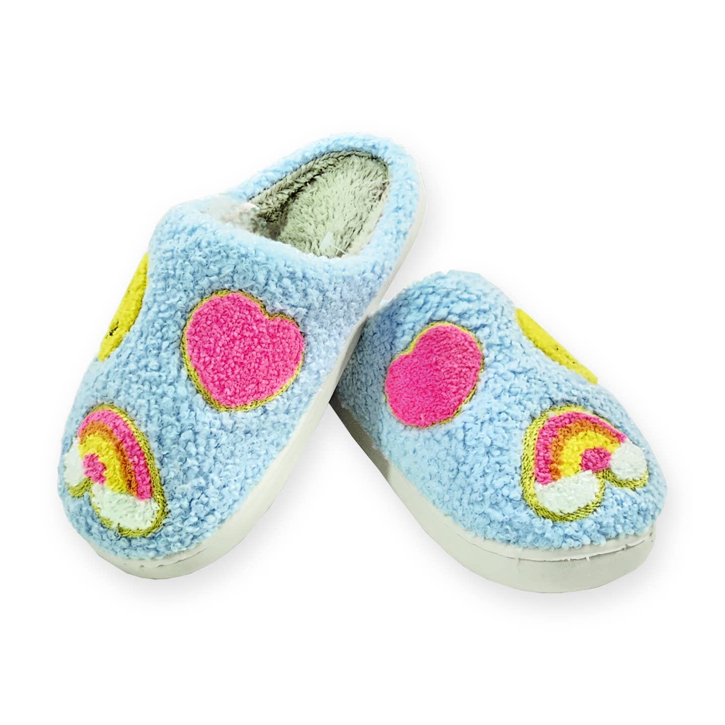 Malibu Sugar - Tween - Blue Smiley Rainbow Fuzzy Slippers