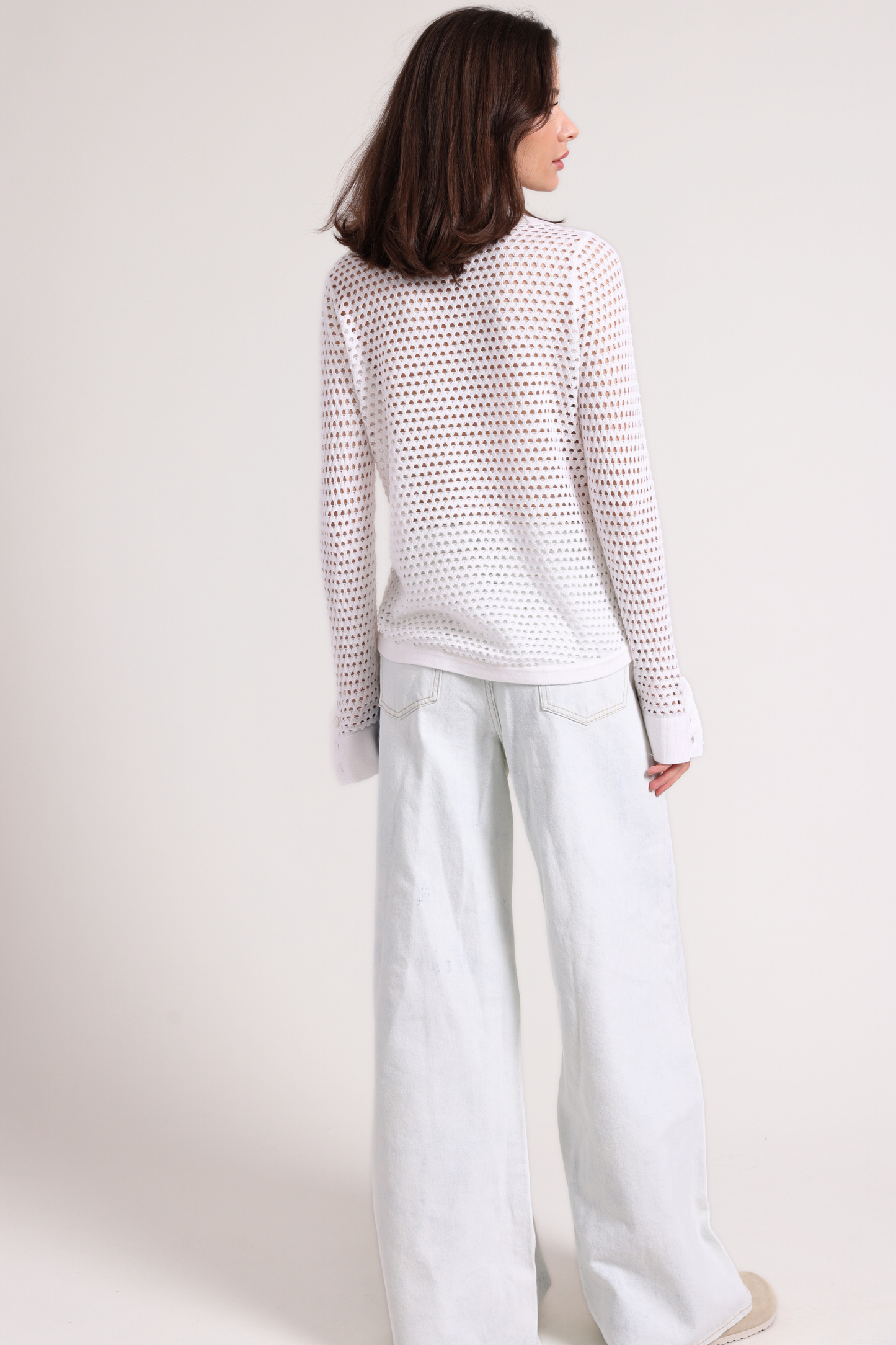 Minnie Rose - Women - White Plaited Mesh Button Down Shirt