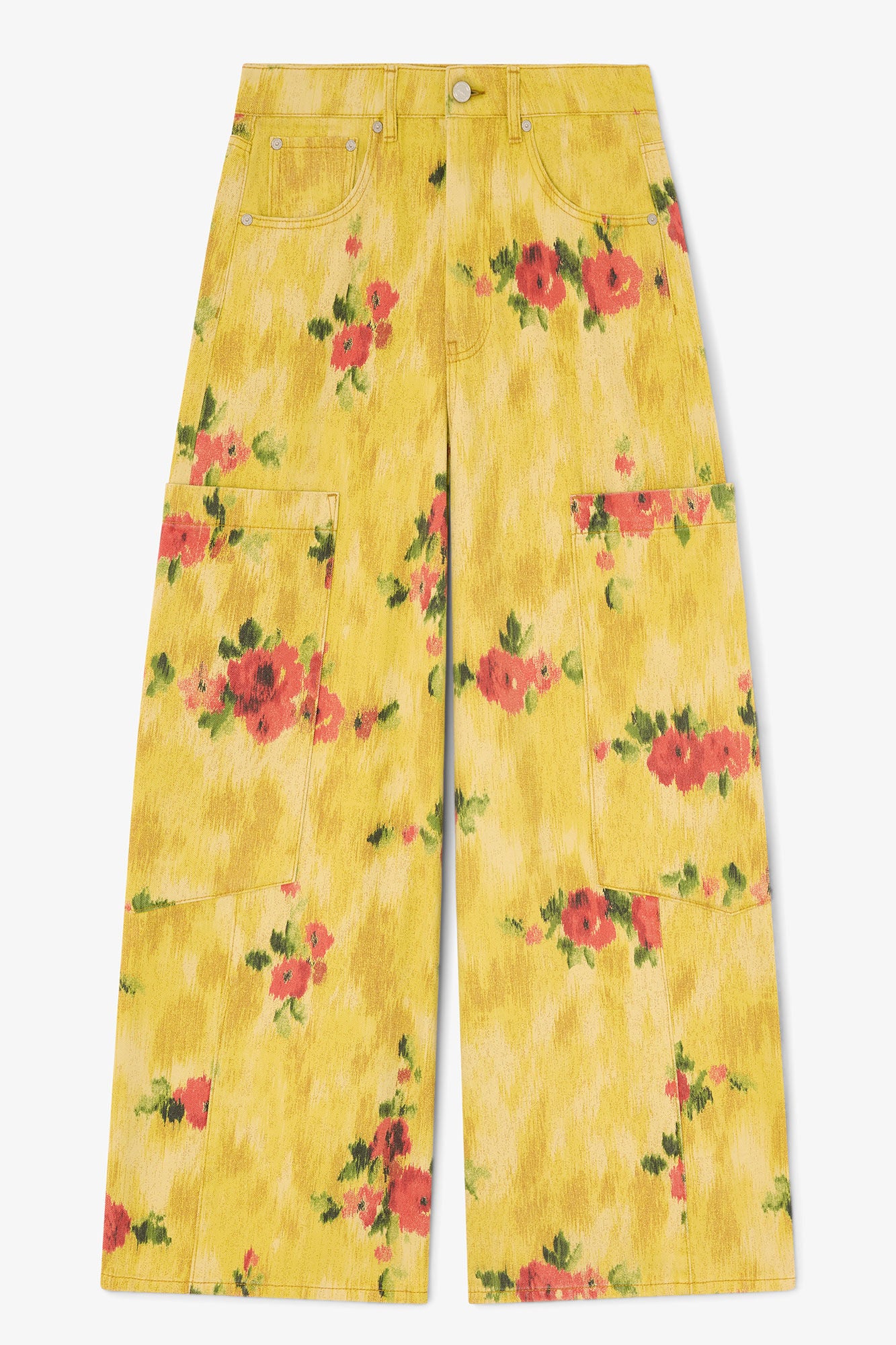 GANNI - Women - Vibrant Yellow Print Baggy Cargo Jeans