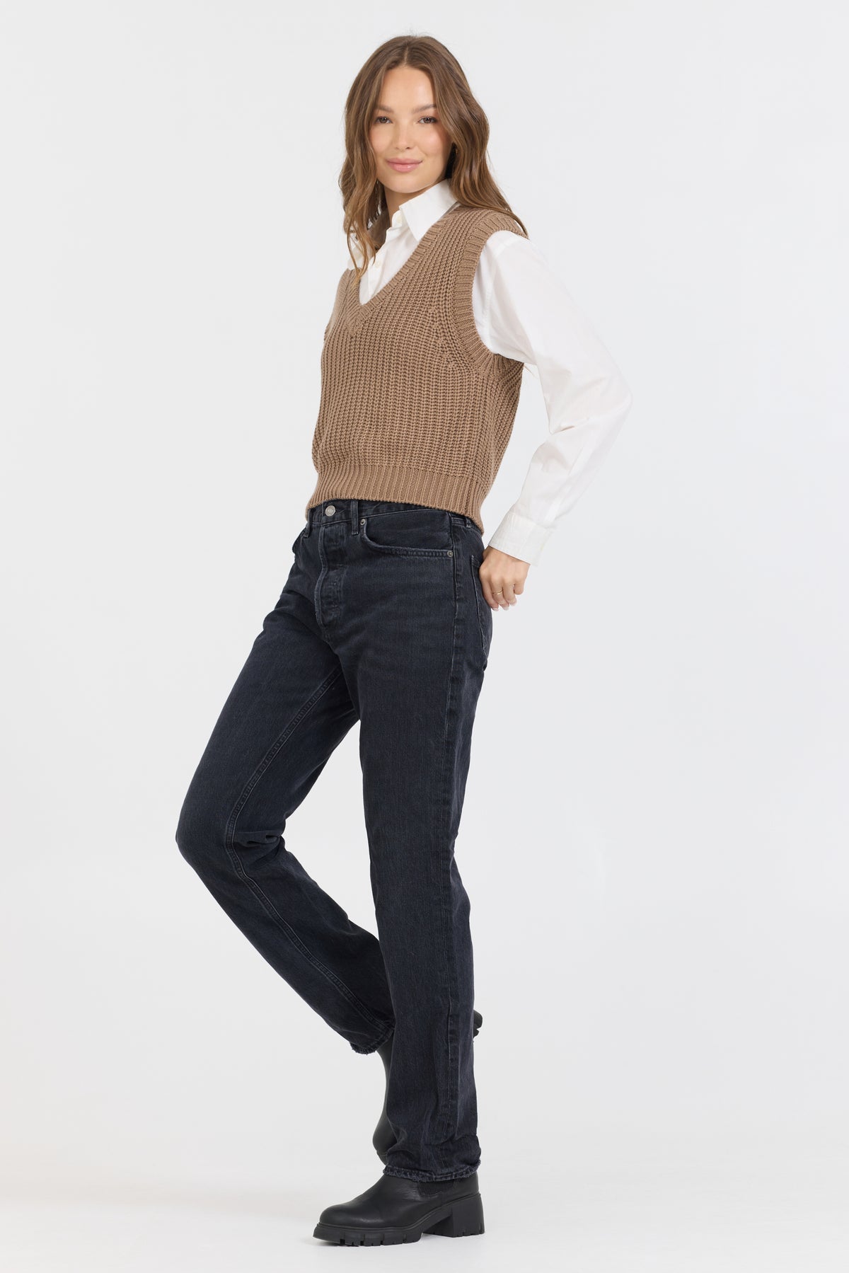 Vintage Havana - Women - Toffee Twofer Cropped Sweater Vest
