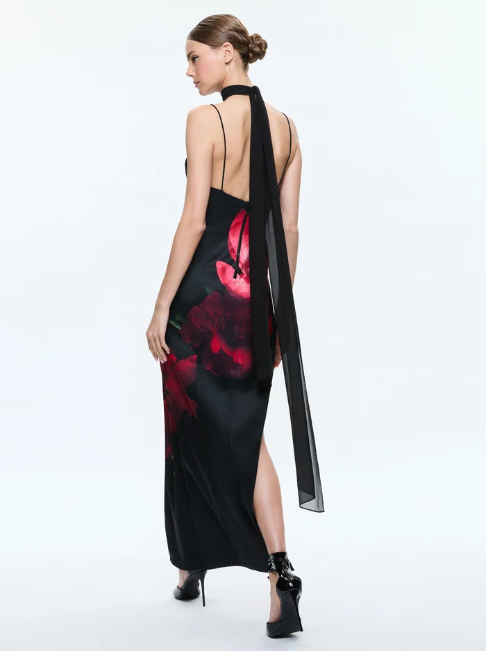 Alice + Olivia - Women - Peony Petals Bright Ruby Monika Cut Away Cami Maxi Dress With Scarf