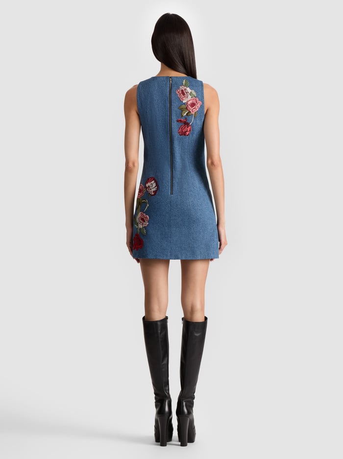 Alice and Olivia - Women - Brooklyn Blue/Multi Cade Embroidered Denim Mini Dress