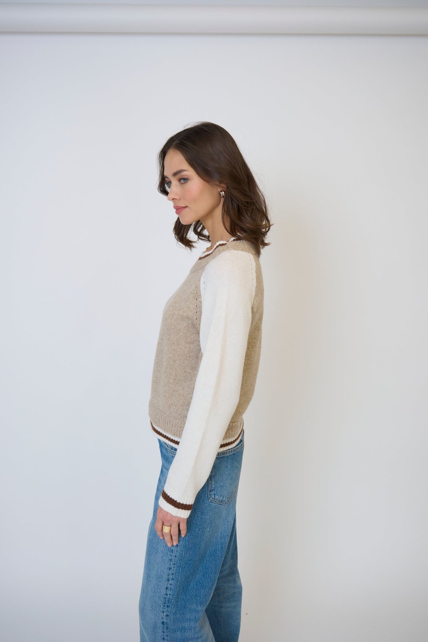 Central Park West - Women - Beige Olivia Baseball Sweater