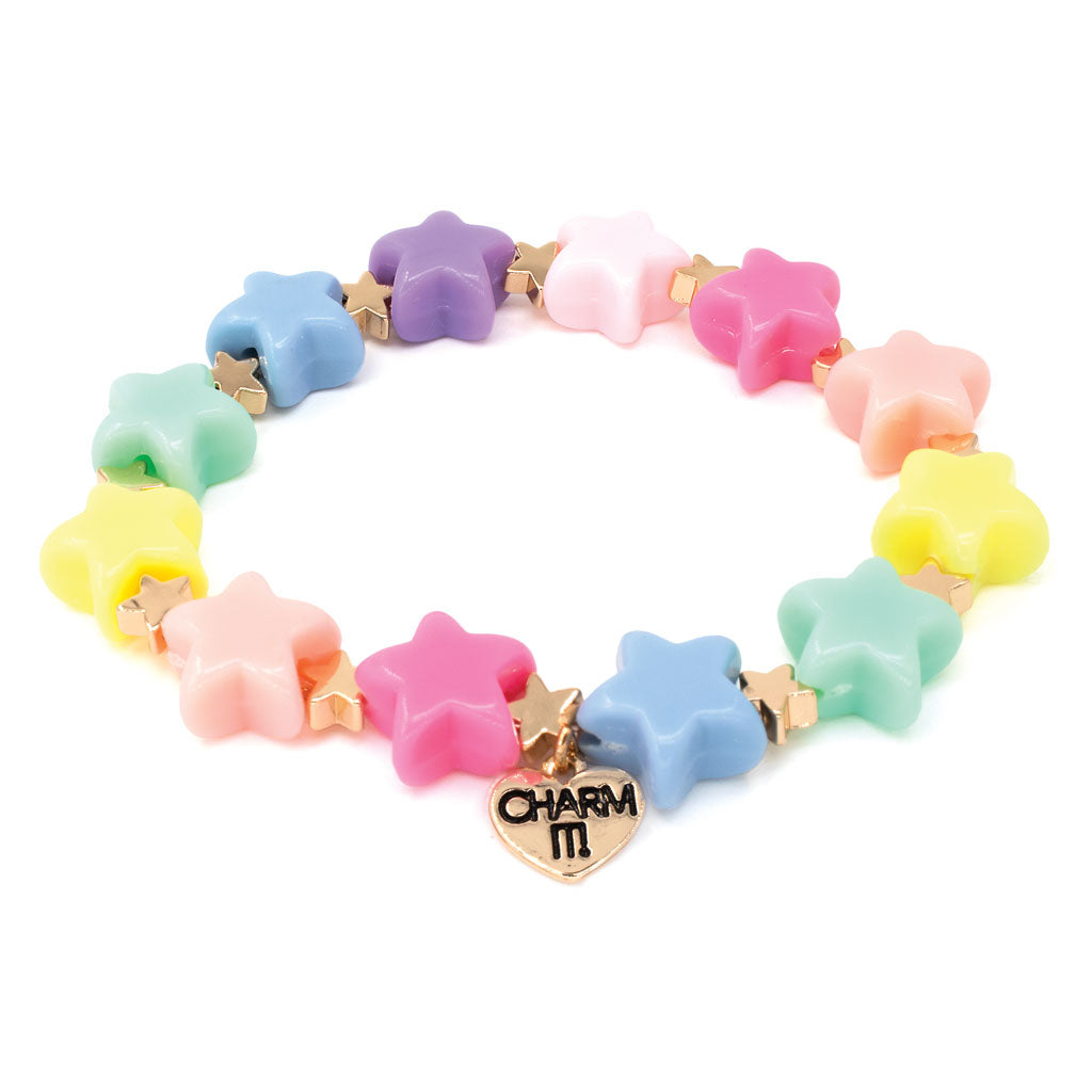 Charm It! - Gold Pastel Star Stretch Bead Bracelet