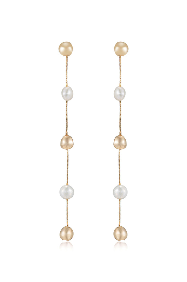 Ettika - Women - White Pearl with Gold Alternating Freshwater Pearl Drop Earrings