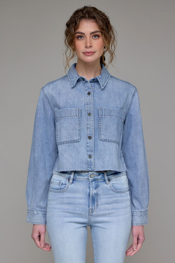 Hidden - Women - Vintage Wash Abbey Cropped Denim Shirt