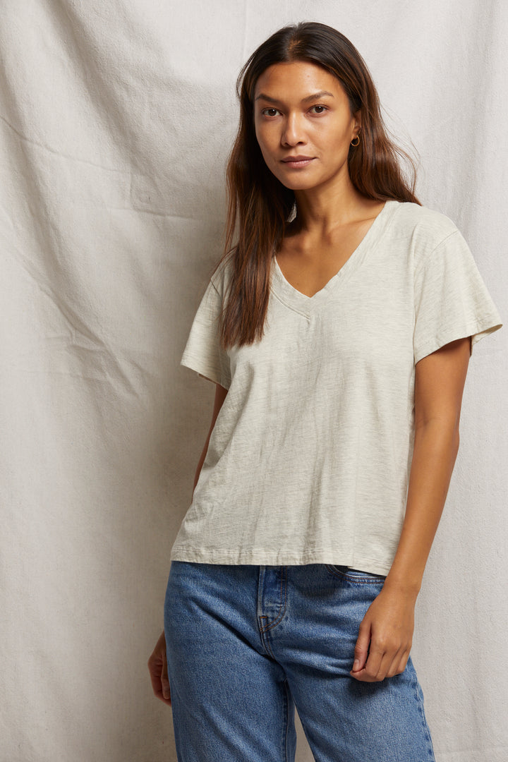 Perfect White Tee - Women - Oatmeal Hendrix V Neck Tee