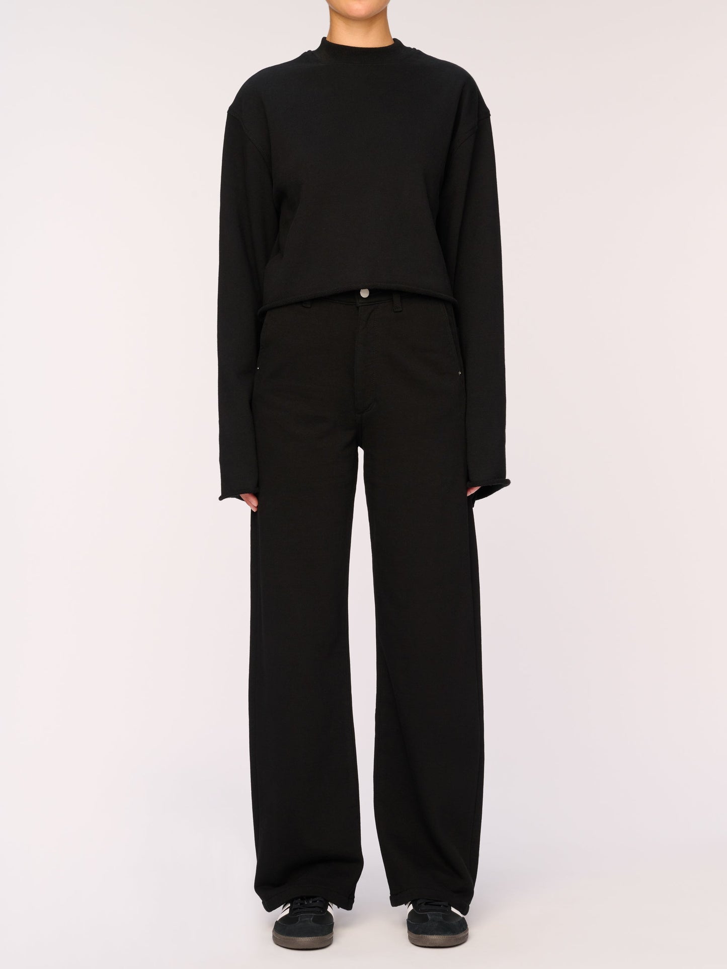 DL1961 - Women - Black French Terry Hepburn Wide Leg High Rise Knit