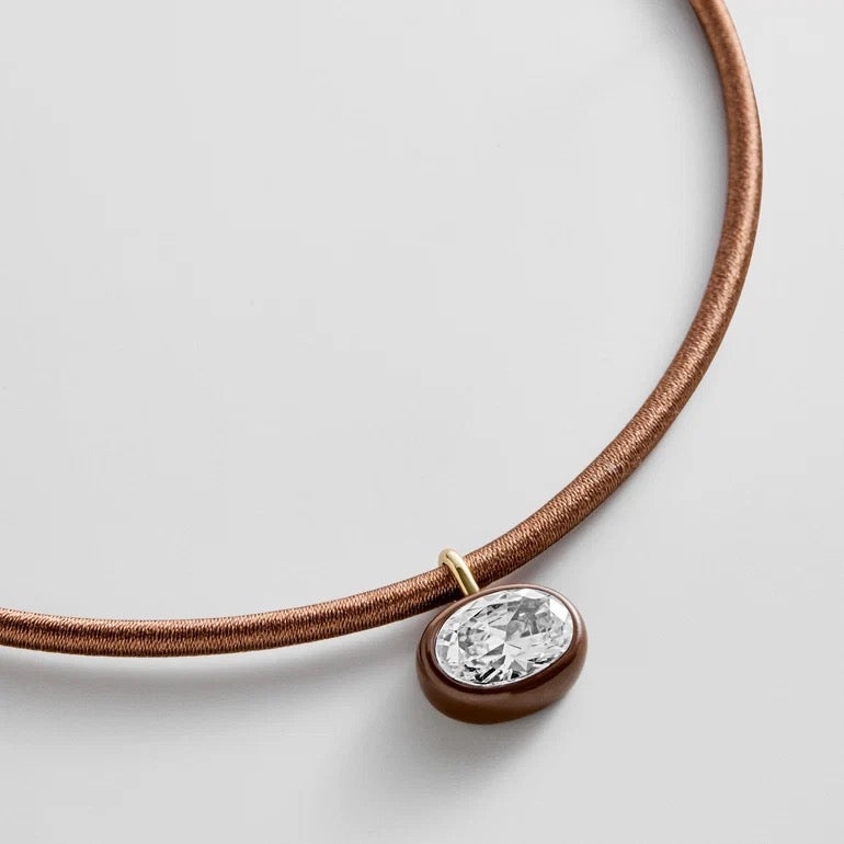 Lindsey Crystal Collar Necklace - Brown