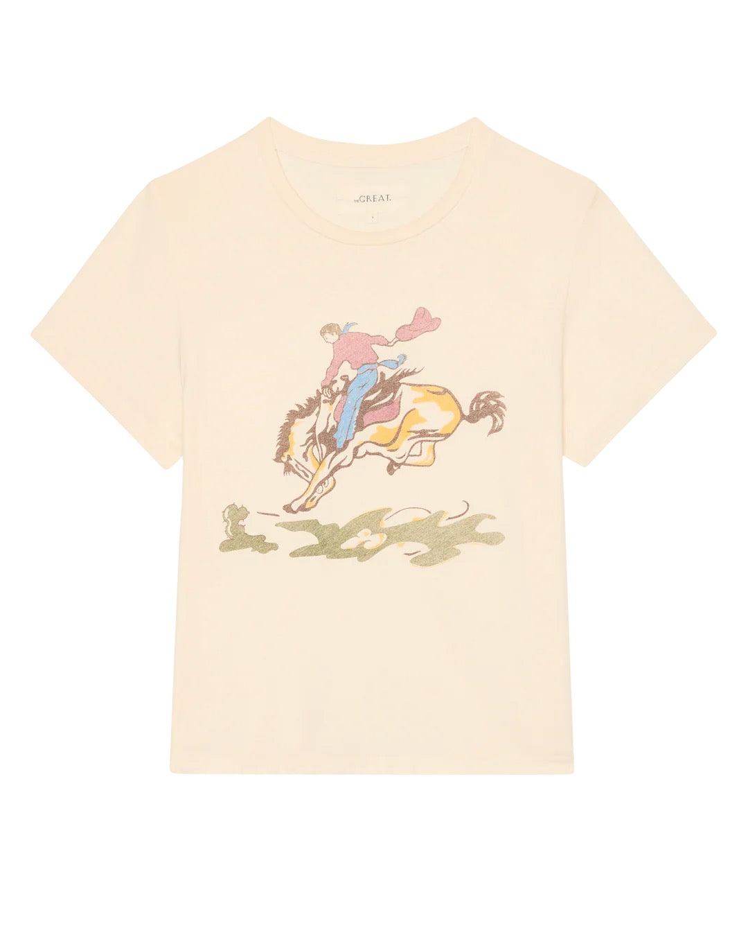 THE GREAT - Women- Washed White The Little Tee W/ Rider Graphic