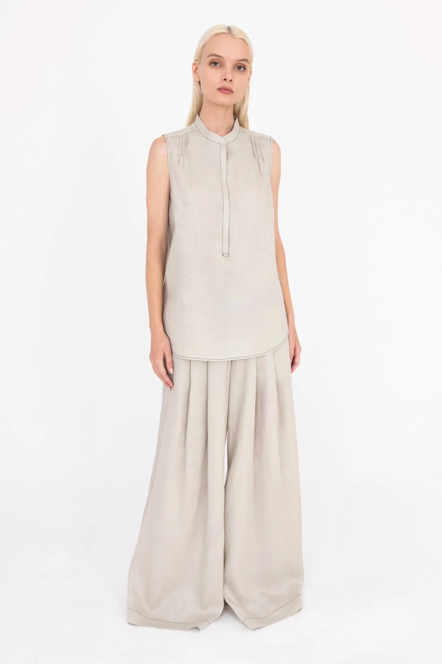 Elaine Kim - Women - Oyster Linen Shell Pin Tuck