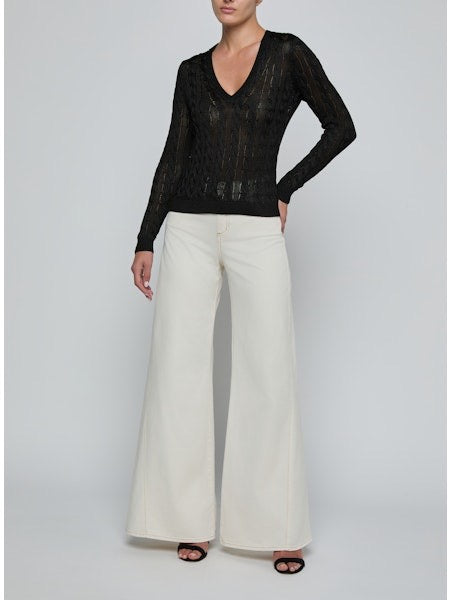 L'AGENCE - Women - Black Preston Cable V Neck Sweater