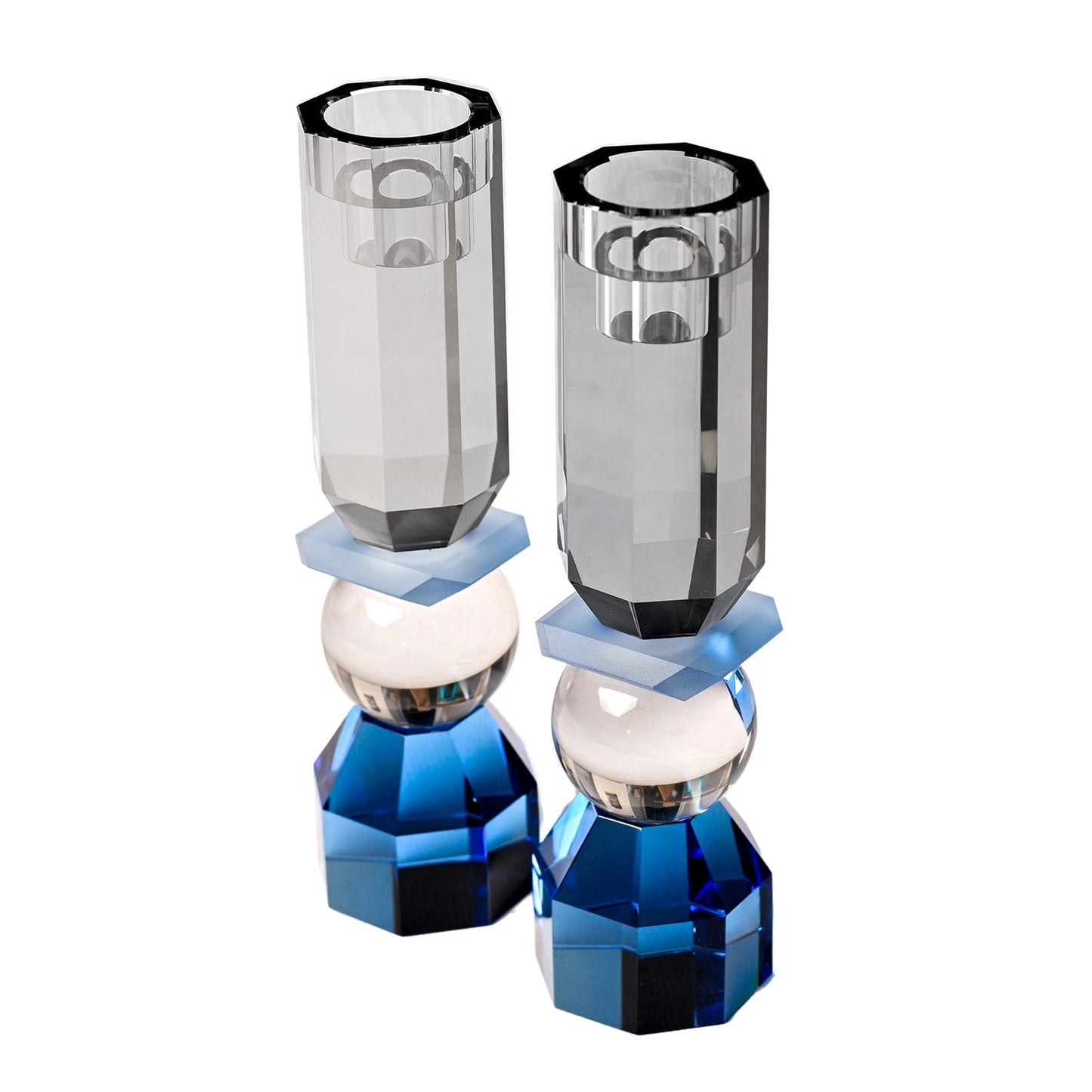 Cobalt/ Smoke Modern Cut Tall Candle Sticks