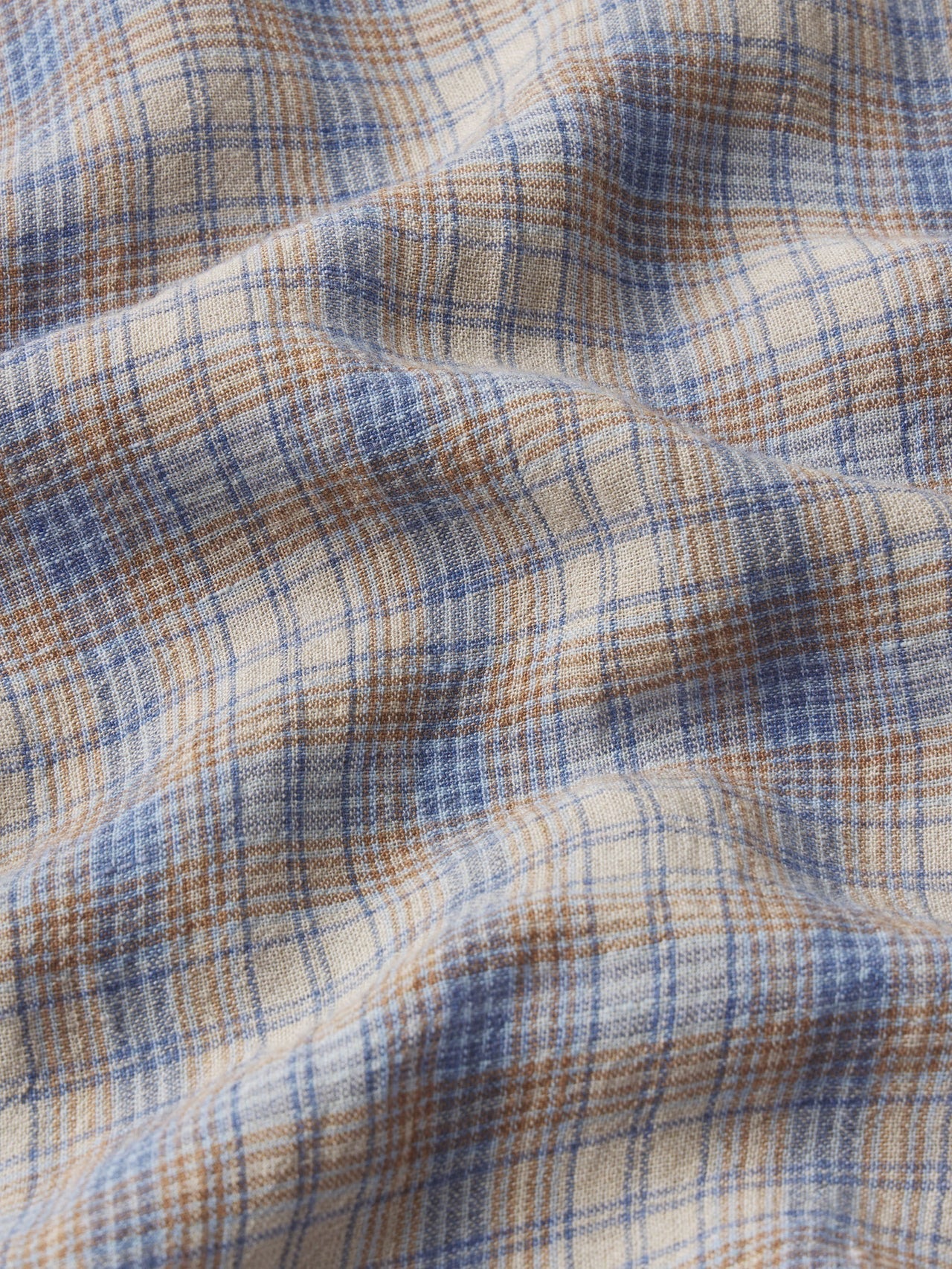 Frame - Men - Cream/Blue Linen Blend Plaid Shirt