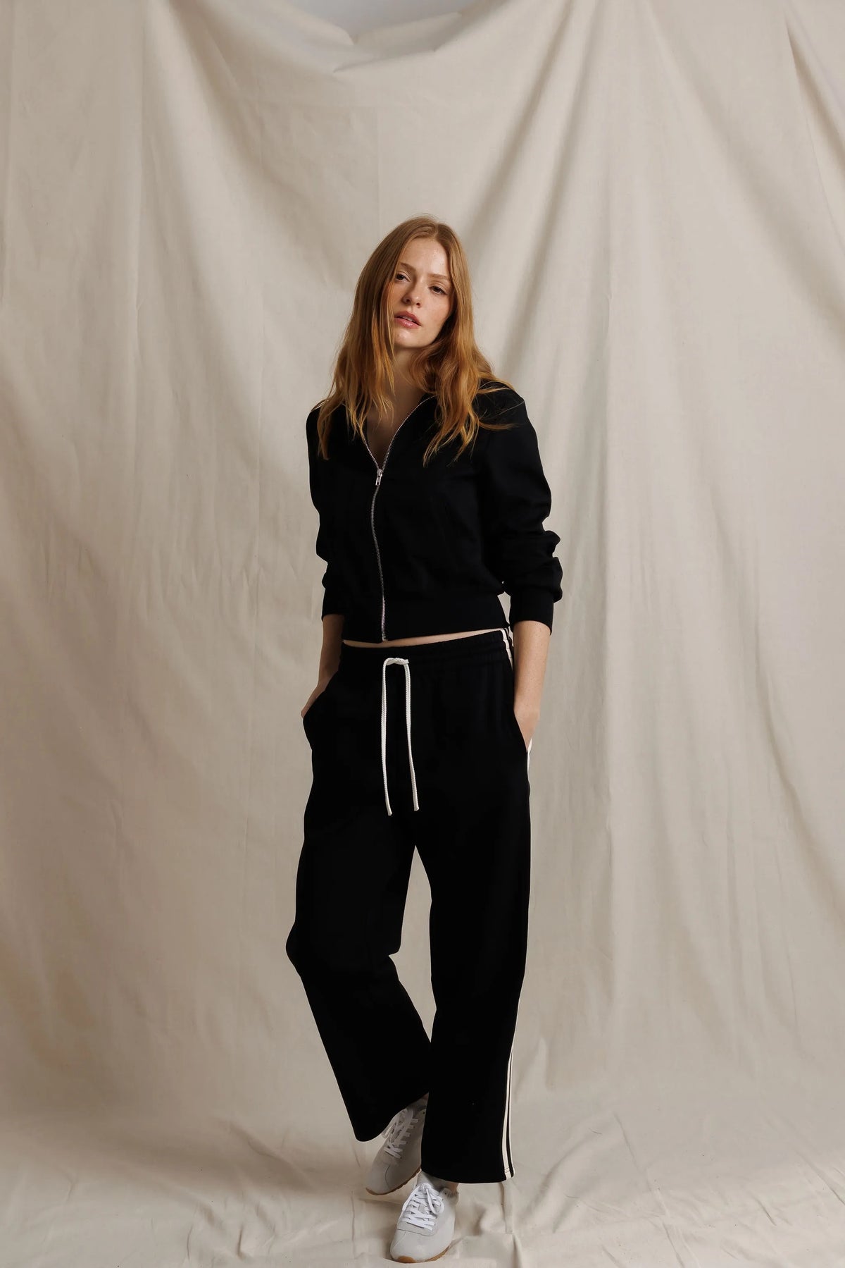 Perfect White Tee - Women - Black Milana Track Jacket