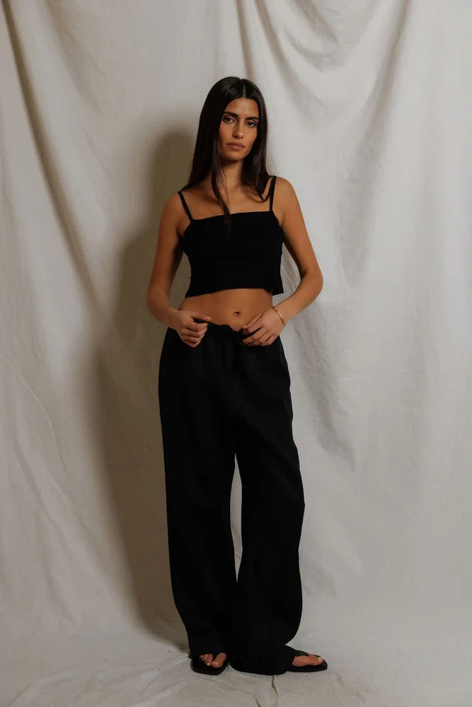 Perfect White Tee - Women - Black Lorana Linen Drawstring Pant