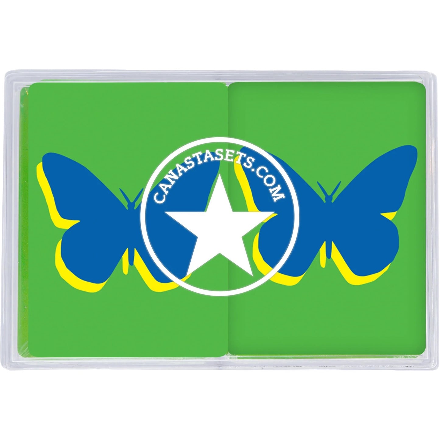 Guys N Gals - Canasta Plastic PVC Cards Blue Butterfly On Green Background