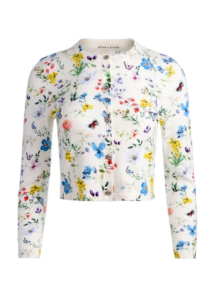 Alice + Olivia - Women - Twisting Vines Off White Carson Printed Cardigan