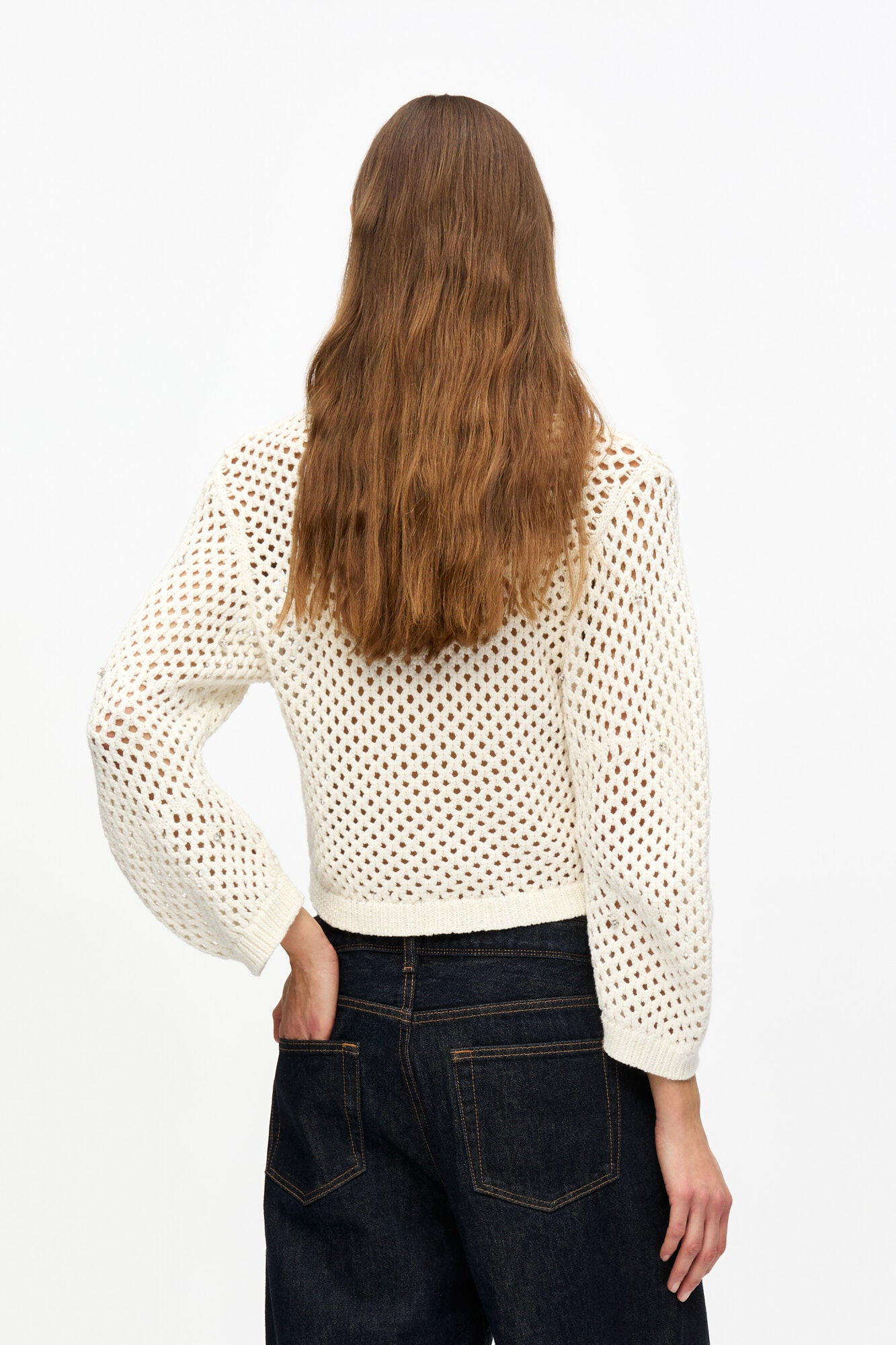 Ganni - Women - Off White Rhinestone Pointelle Cardigan
