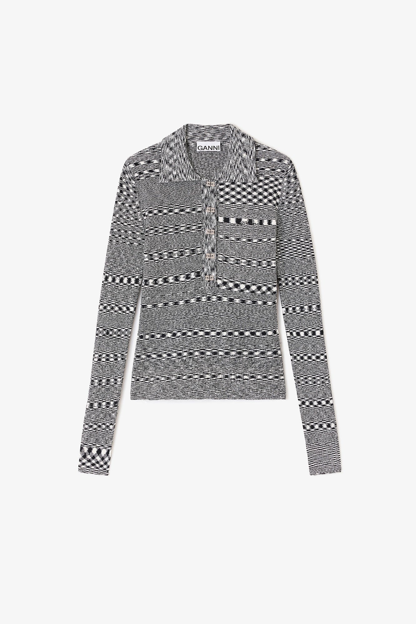 Ganni - Women - Grey Spacedyed Knitted Polo Shirt