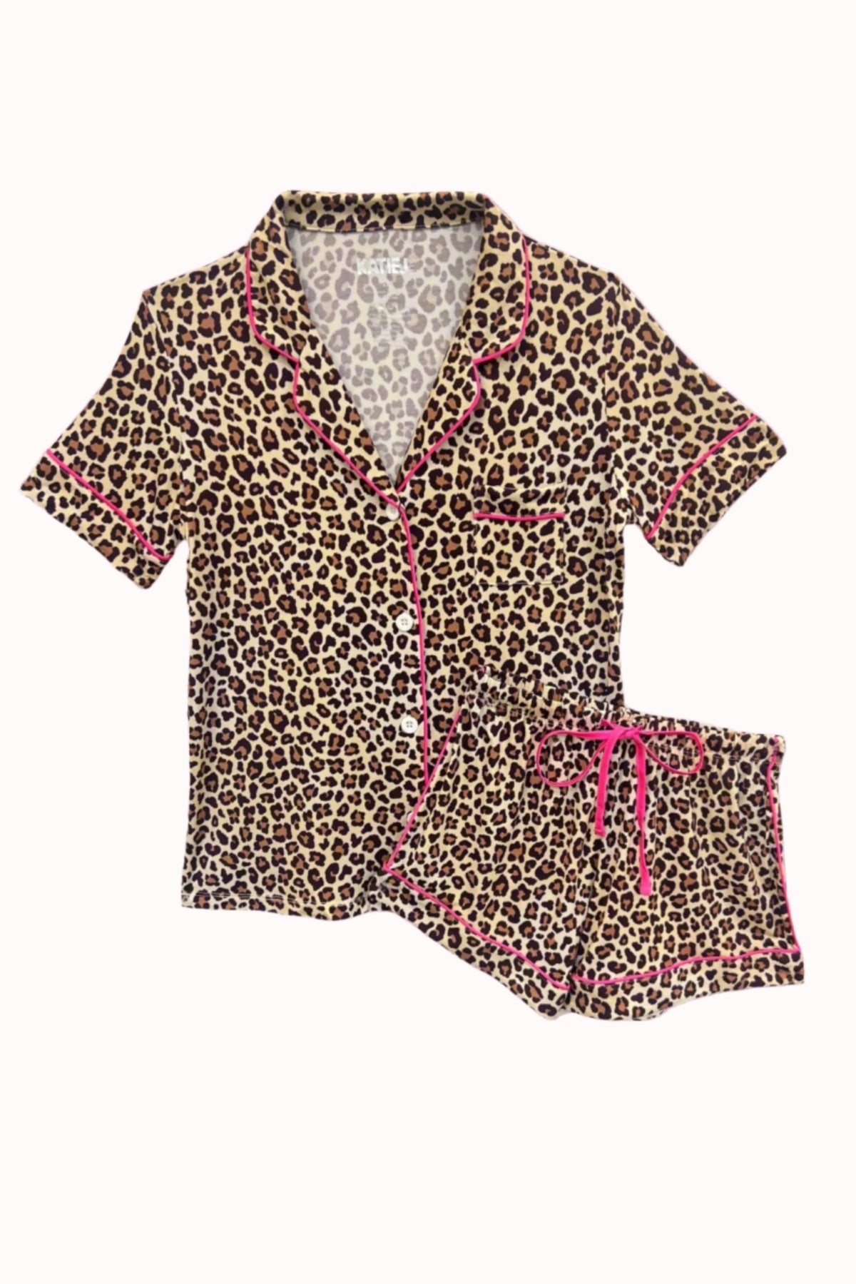 KatieJ NYC - Tween - Leopard W/ Hot Pink Trim Lynn Print Shorts Lounge Set