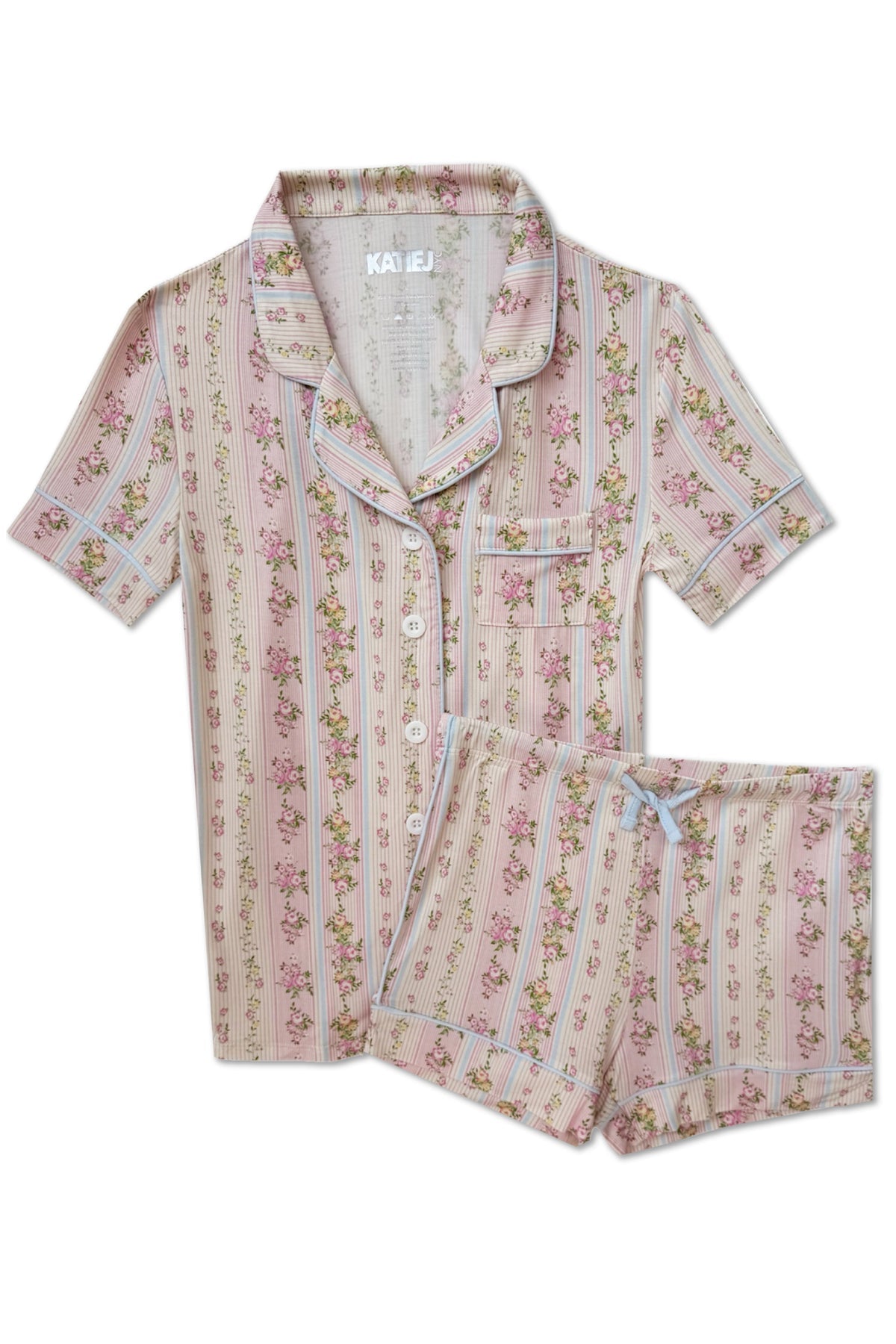 KatieJ NYC - Tween - Shabby Floral Stripe Lynn Printed Shorts Lounge Set