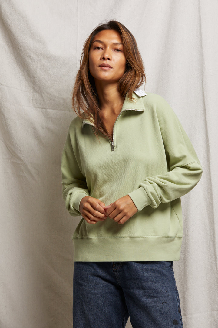 Perfect White Tee - Women - Pistachio Maren Half Zip Sweatshirt