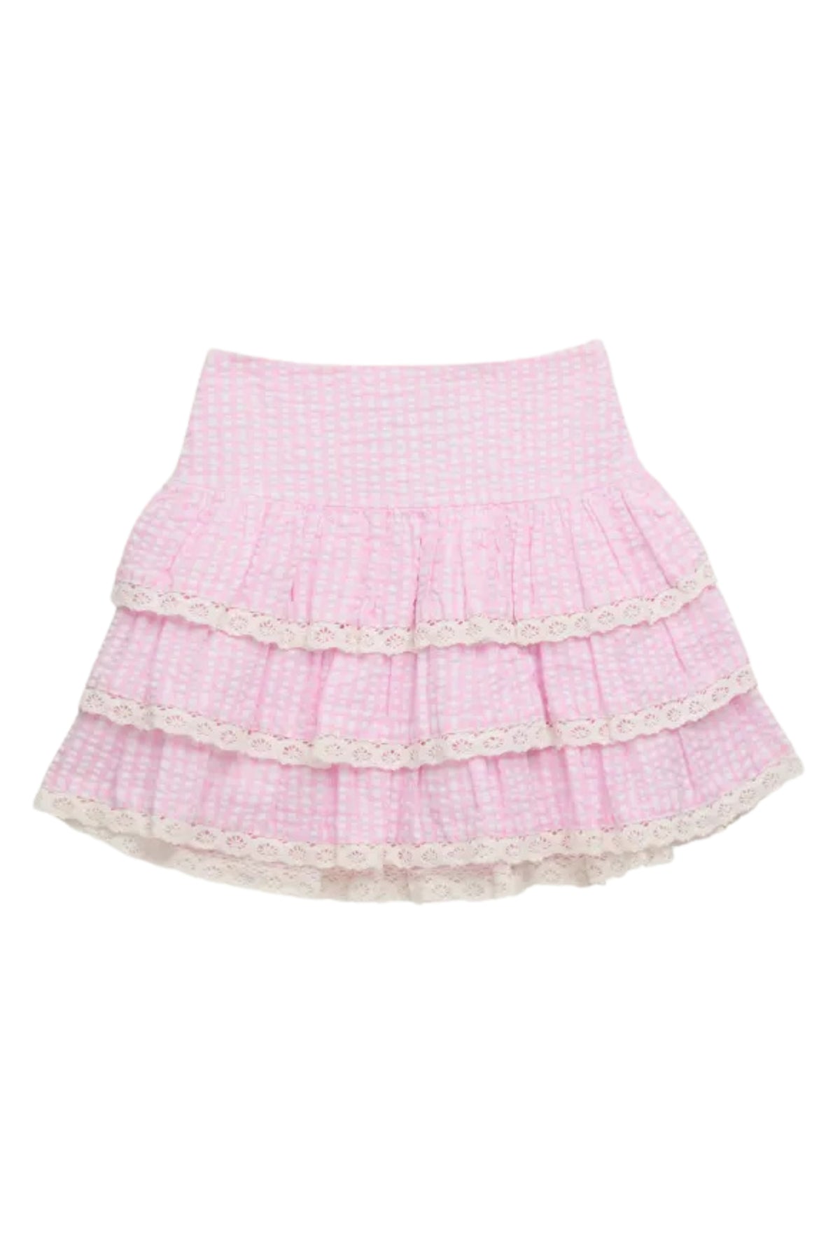 KatieJ NYC - Tween - Baby Pink Seersucker Melody Lace Trim Skirt