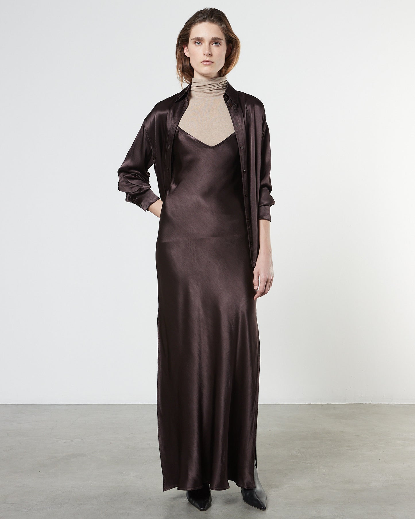 Enza Costa - Women - Bitter Brown Satin Shirt