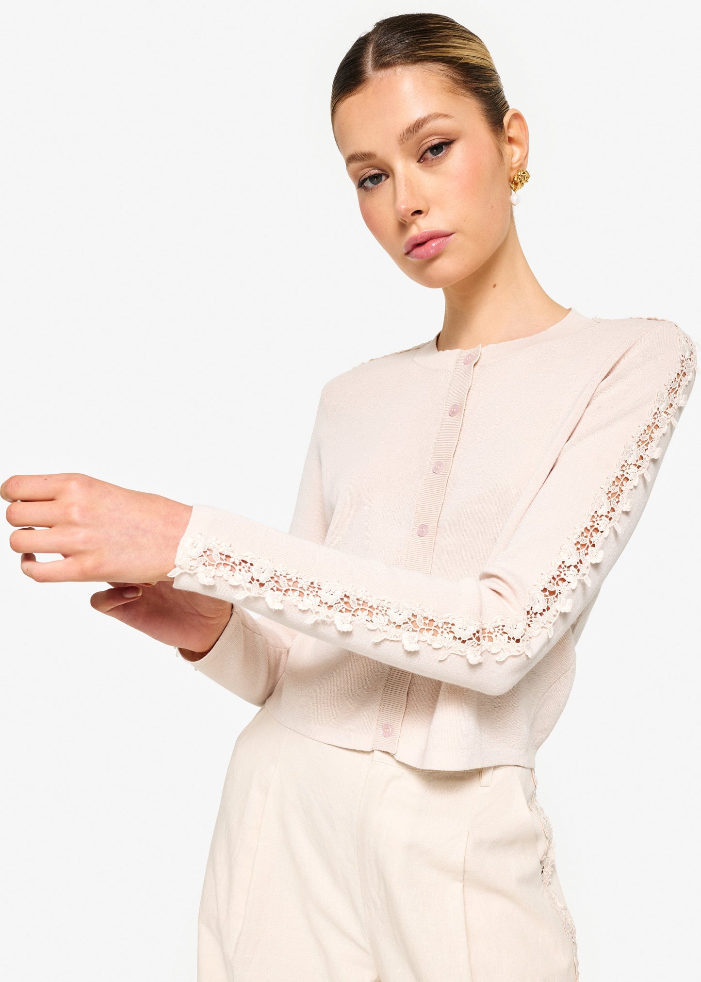 Cami NYC - Women - Bone Garcia Lace Trim Cardigan