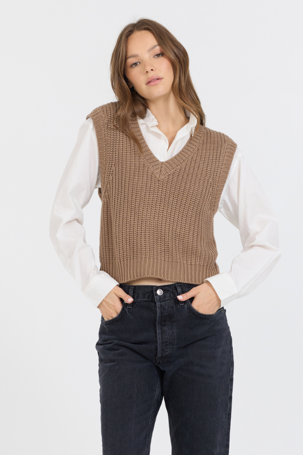 Vintage Havana - Women - Toffee Twofer Cropped Sweater Vest