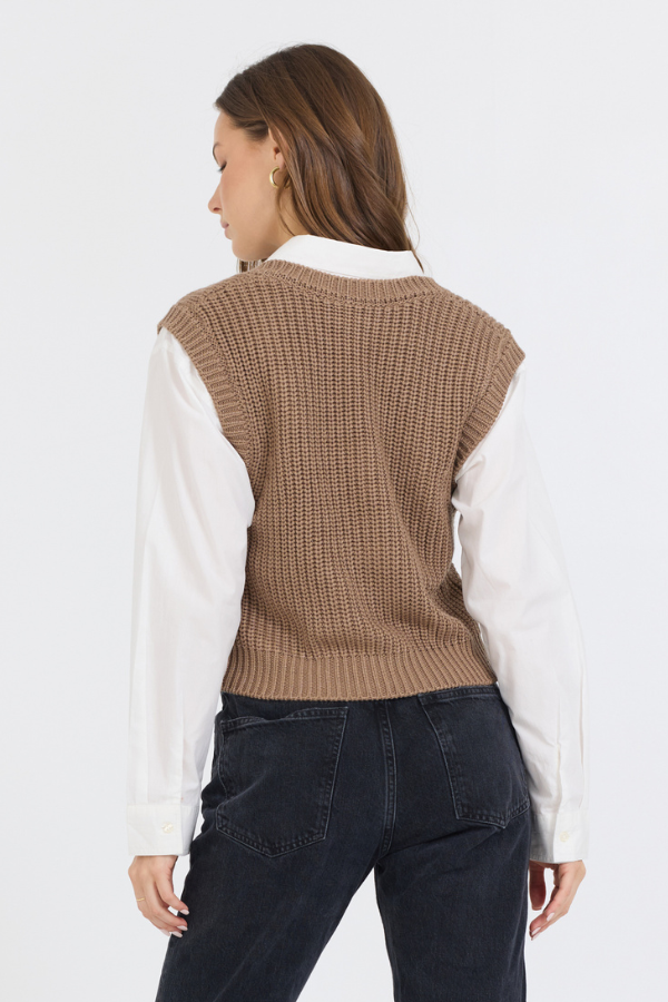 Vintage Havana - Women - Toffee Twofer Cropped Sweater Vest