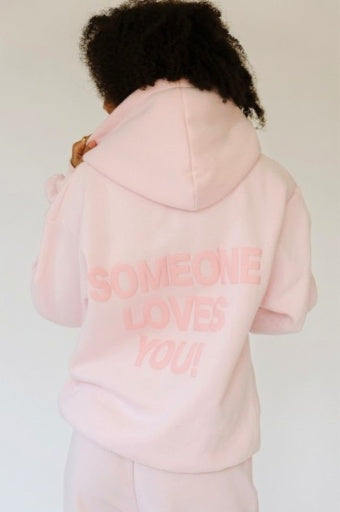 Happy Camp3R - Women - Baby Pink Someone Loves You Zip Up Hoodie