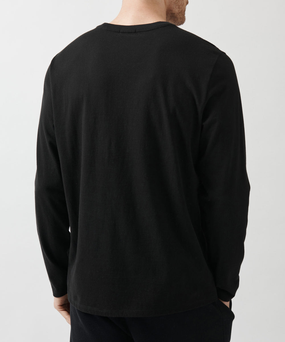 ATM Collection - Men - Black Compact Jersey Oversized Long Sleeve Patch Pocket Crew Neck Tee