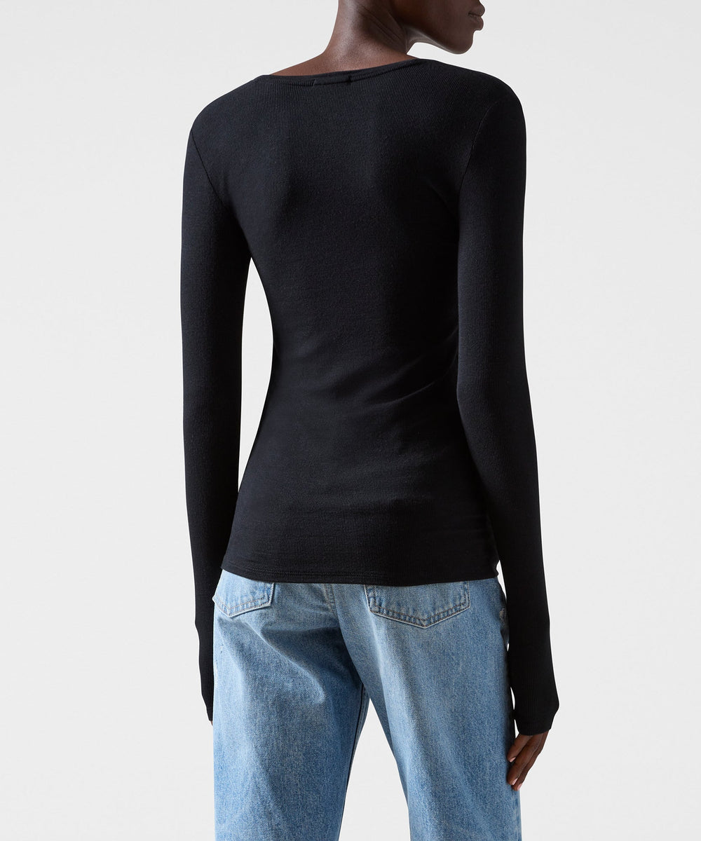ATM - Women - Black Modal Rib Long Sleeve V-Neck Tee
