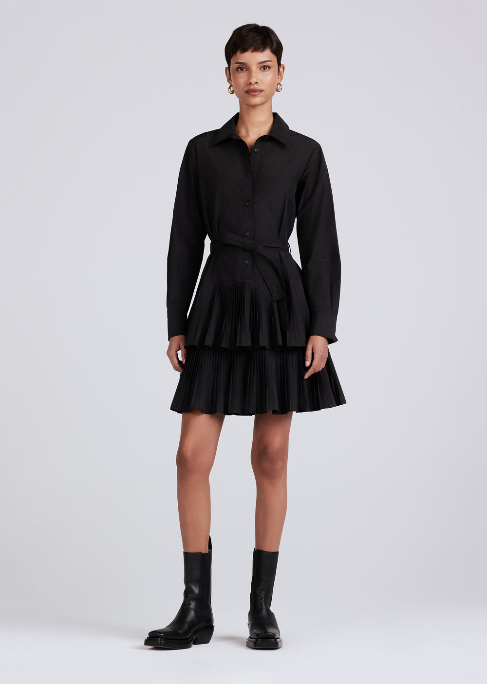 Derek Lam Sterling Long Sleeve Pleated Mini Dress in Black – shopguysngals