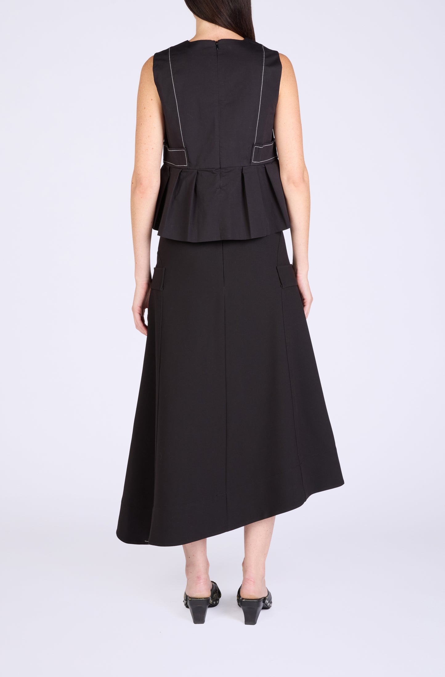 Ganni- Women - Black Stretch Cotton V Neck Pocket Blouse
