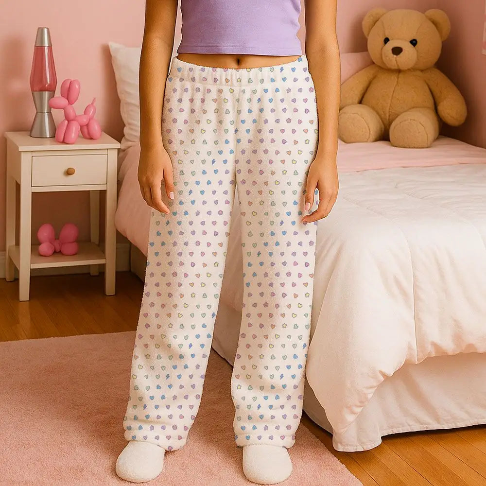 Top Trenz - White Rainbow Remix Fuzzy Lounge Pant
