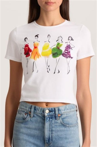 Alice + Olivia - Women - White Rylyn Short Sleeve Staceface Crew Neck Top