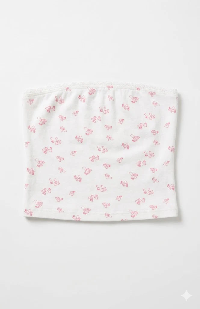 Theme NYC - Junior- White Alexa Pastel Pink Ditsy Tube Top