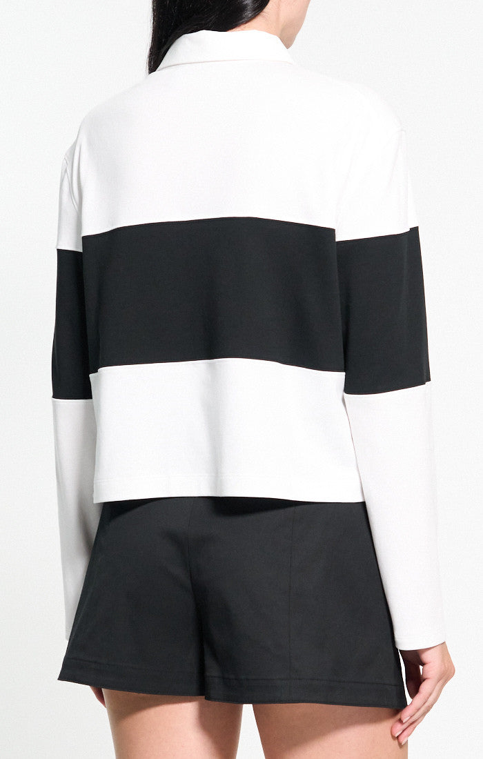 Theory - Women - Black/White Crop Rugby Shirt